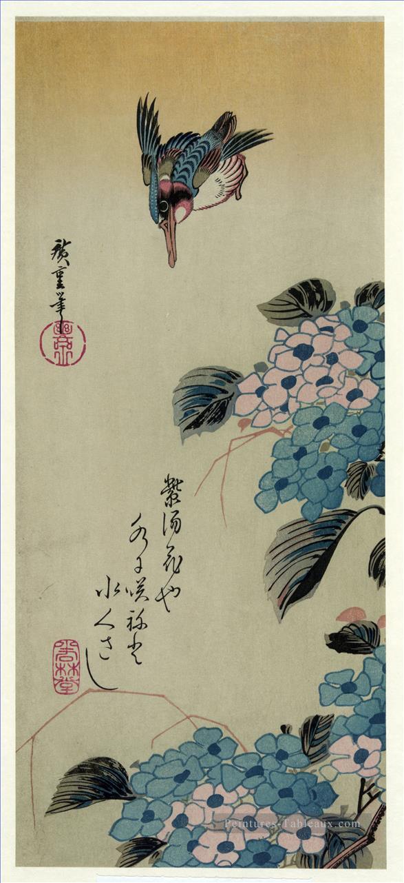 Hortensia et Kingfisher Utagawa Hiroshige japonais Peintures à l'huile